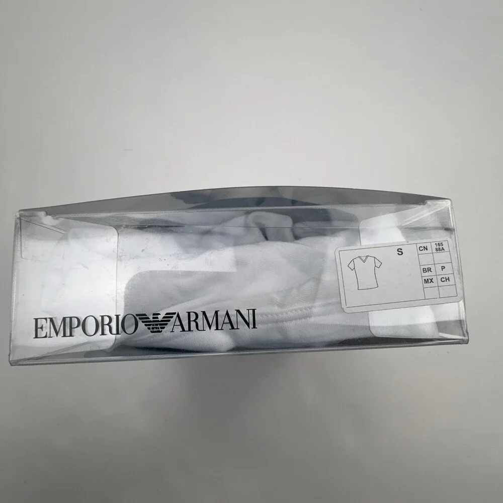 Emporio Armani Shirt Mens Small White Stretch Cotton V-Neck Undershirt